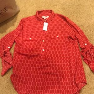 Loft Red 1/2 Button Blouse